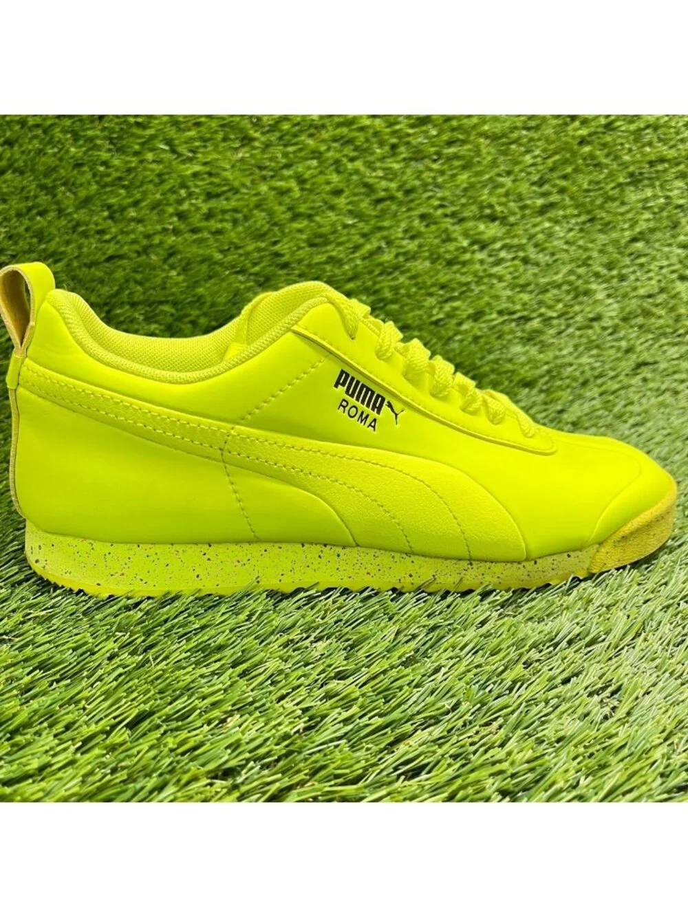 Puma Roma Retro Speckle JR Boys Size 6.5Y Neon Yellow Athletic Shoes Sneakers